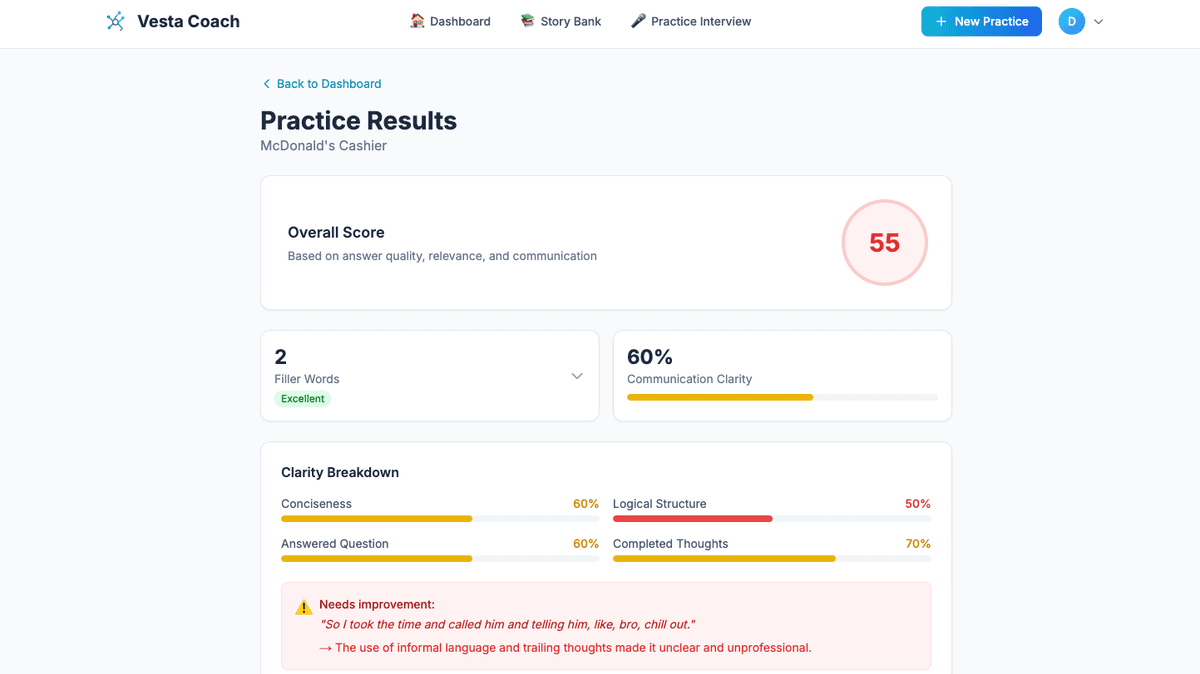 Coaching tips showing specific feedback with before and after examples